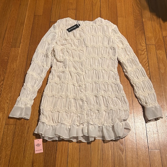 NWT PrettyLittleThing Almond Textured Boat Neck Mini Dress Womens 12 - Picture 2 of 4